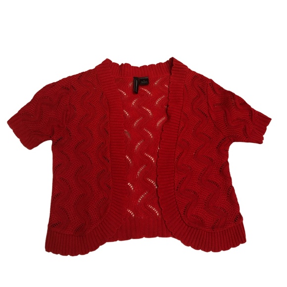 Red Open Front Shrug Sweater - Picture 2 of 7